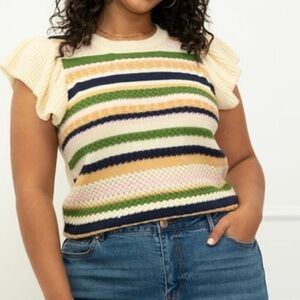 ELOQUII Elements Ruffle Sleeve Multicolor Sweater Vest Size 22/24
